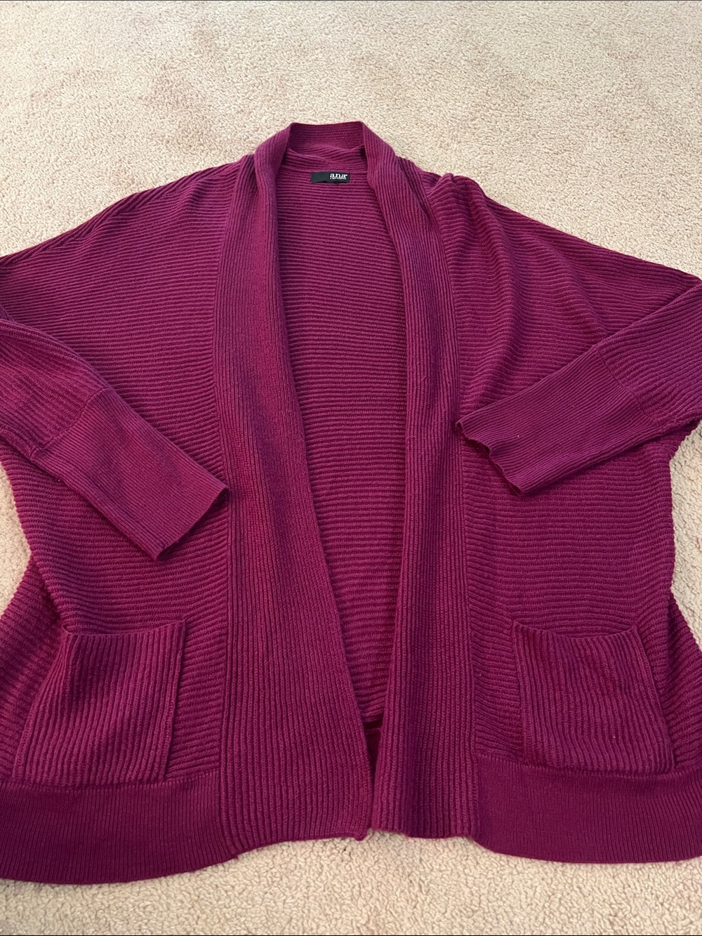 a.n.a Open-Front Ribbed Cardigan Sweater - Plum
